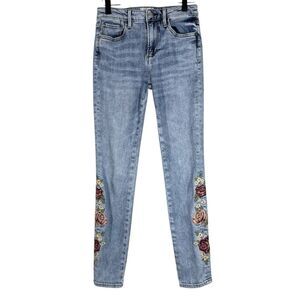 Driftwood Jackie Floral Embroidered Skinny Jeans Boho Denim Women’s Size 24x28